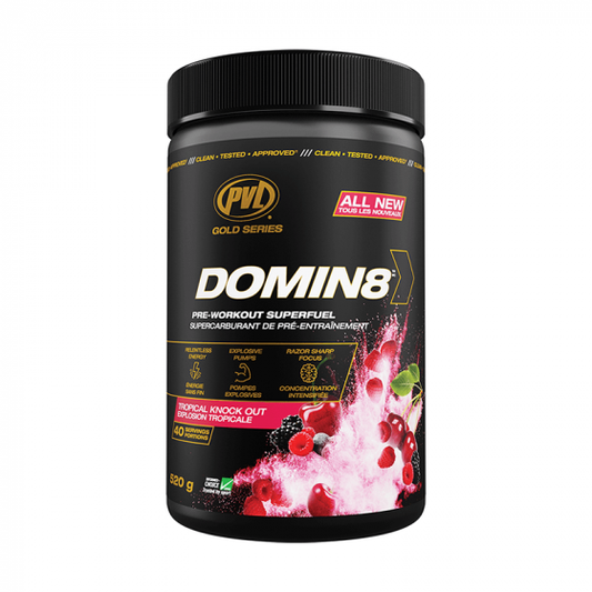 PVL DOMIN8 PRE-WORKOUT TROPICAL KNOCK OUT 520G