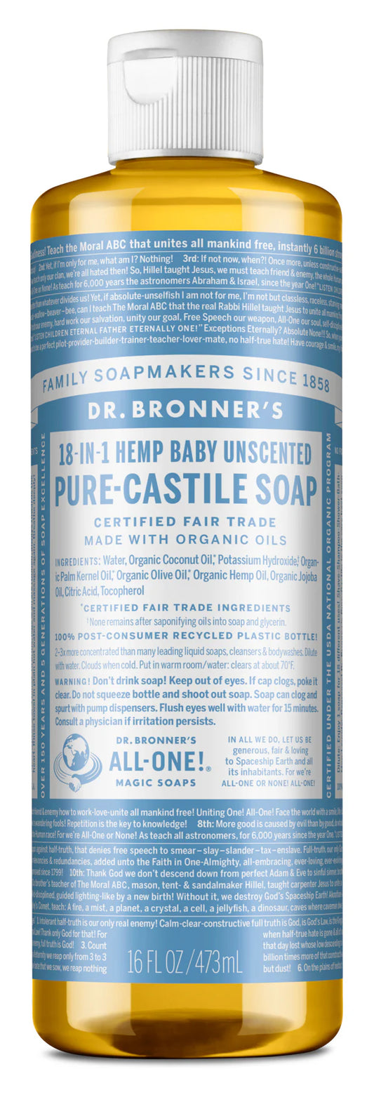 DR. BRONNER CASTILE SOAP UNSCENTED 473ML